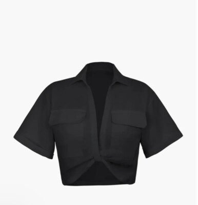 Micas Flap Pocket Twist Hem Shirt Top Blouse Size XXL Black 