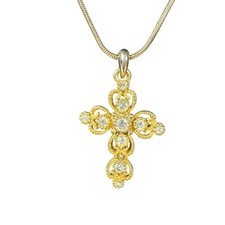 Yellow Gold Plated Women's Cubic Zirconia Delicate Cross Pendant Necklace