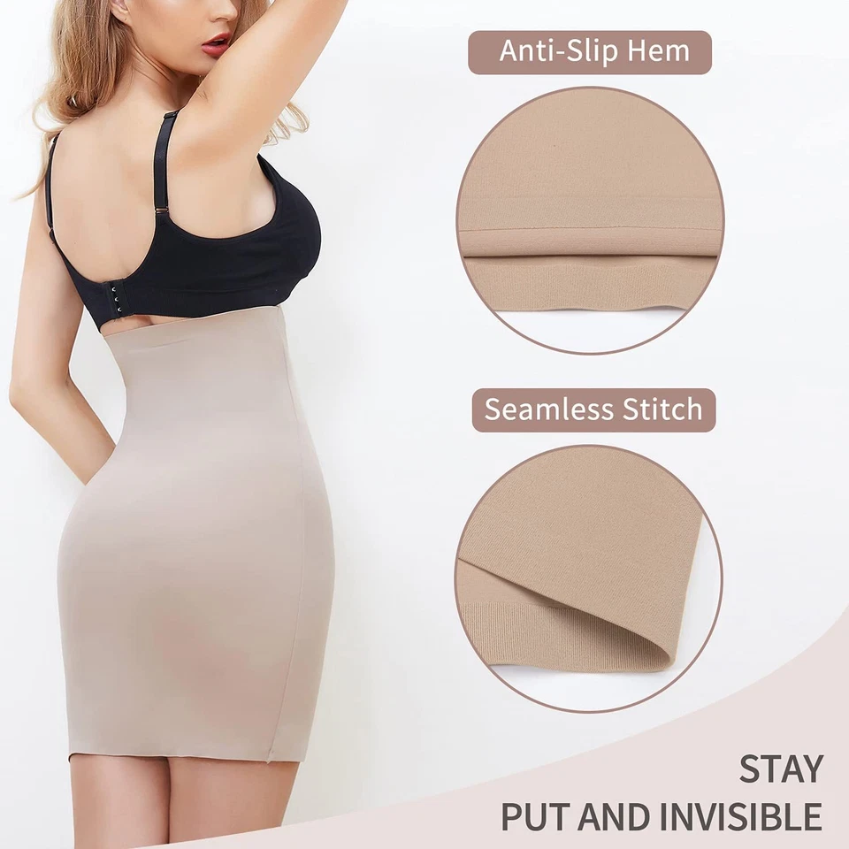 Seamless High-Waist Half Slip Body Shaper Tummy Control Shapewear Skirt Dress UK - Image 4 of 4