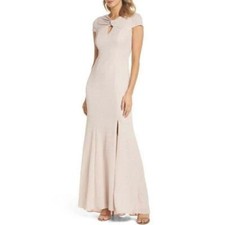 ADRIANNA PAPELL 14 Blush Cross Front Keyhole Textured Gown or Dress NWT 189