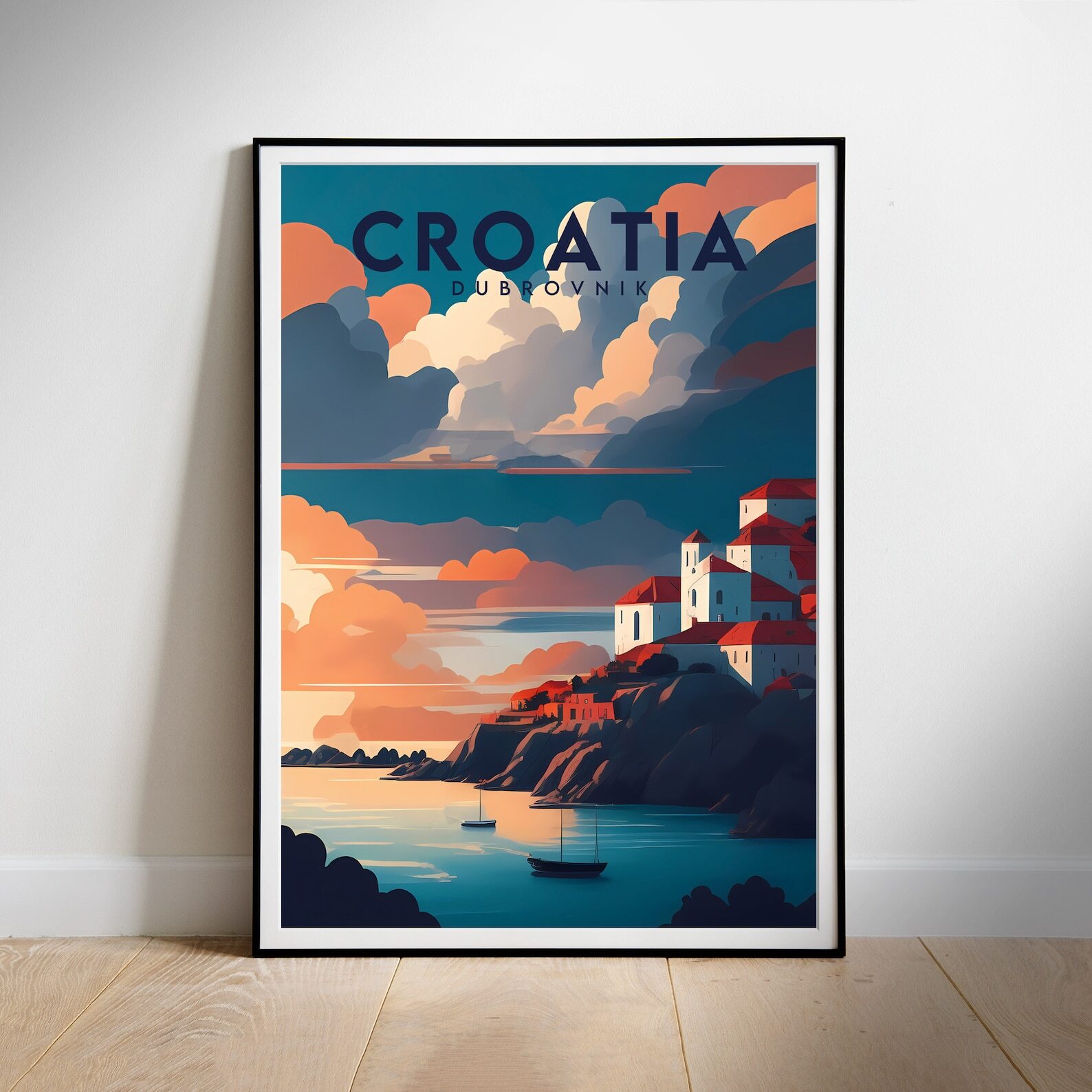 Croatia Travel Poster Print Of Dubrovnik Vibrant Home Decor Wall Art Instant