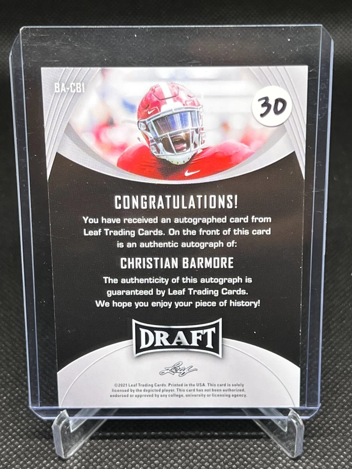 2021 Leaf Draft Rookie Auto #BA-CB1 Christian Barmore RC - Image 2 of 2