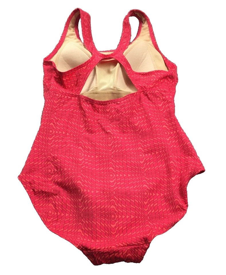 L.L. Traje de baño Bean de una pieza para mujer talla 12 rojo melón geométrico cuello redondo Foto 2 de 4