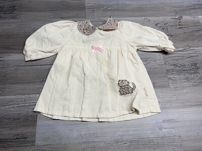 Vintage Infant Girls Dress Carters Corduroy Floral Kitten Sz 9-12 M Long Sleeve