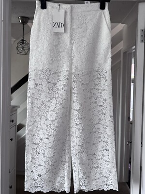 ZARA White Cropped Lace Trousers Size S 3278/490 Bloggers Fave | eBay