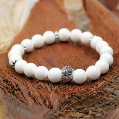 JJJ LA Buddha Braclet Armband Gummizug Muschel 10mm Kugel 925er Silber