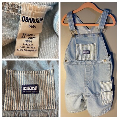 Vintage Oshkosh baby Denim Bib Overalls 36M Blue jean stiped Vintage Oshkosh baby Denim Bib Overalls 36M Blue jean stiped