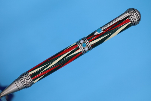 Southwest Ballpoint Pen in Antique Pewter Italian Colorwood Multi-Angled Cuts - Picture 2 of 9