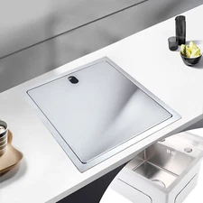 Hidden Kitchen Sink Single Bowl Stainless Steel Small Size Sink w/ Faucet Square