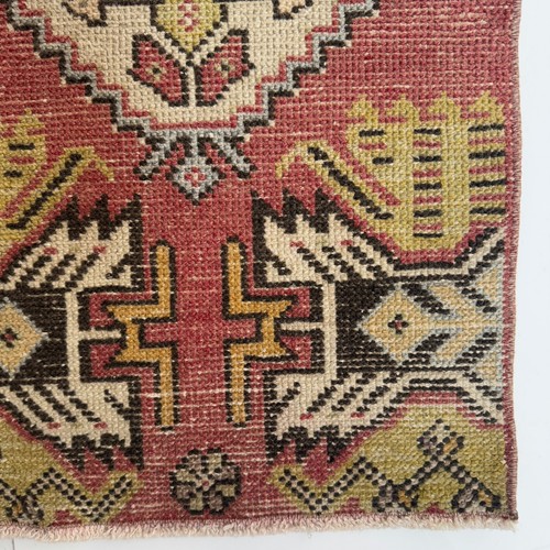 Oriental Handwoven Wool Turkish Accent Rug, 1x3 ft Vintage Oushak Carpet - Picture 5 of 10