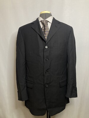 Tallia Mens 42R Blazer Black 4 Button Wool XL Sport Coat Suit Jacket Super 100s