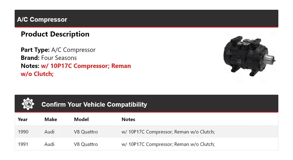Compresor de aire acondicionado 4 estaciones para Audi V8 Quattro 1990-1991 Foto 2 de 4