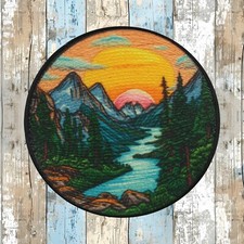 River Mountain Patch Iron-on Applique Decorative Nature Badge Forest Hiking