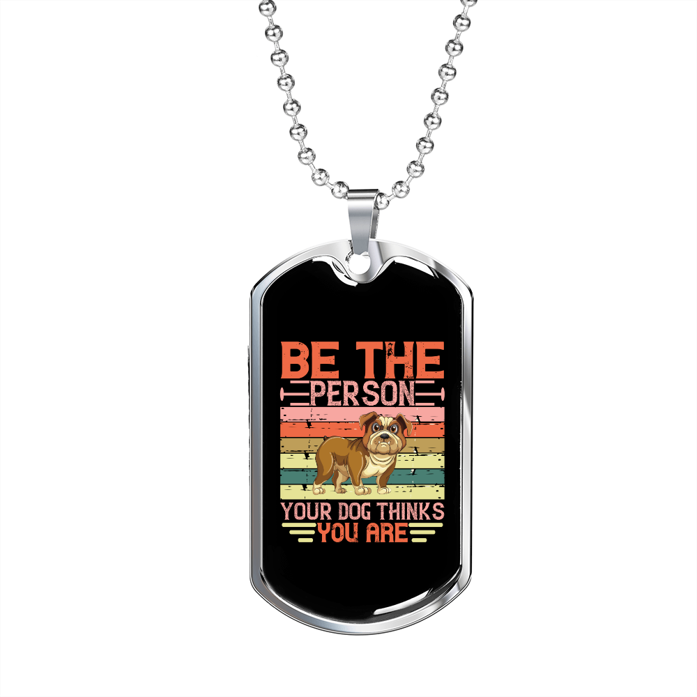 Pink Bulldog Necklace Stainless Steel or 18k Gold Dog Tag 24 Chain