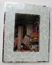 Specchio  in legno mosaico di vetro  cm 50x40  grigio argento a rombi