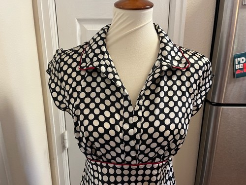 Speechless Juniors Short Sleeve Dress Shiny White & black Polka Dot Size 11 - Picture 2 of 6