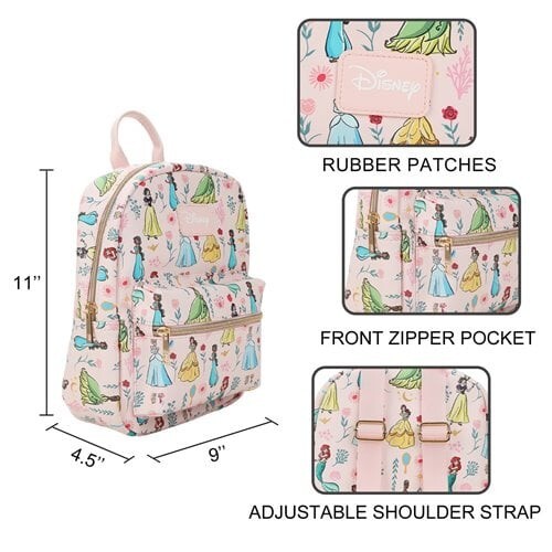 Disney Princesses BioWorld Pink Mini Backpack 11" Faux Leather NWT - Picture 3 of 10