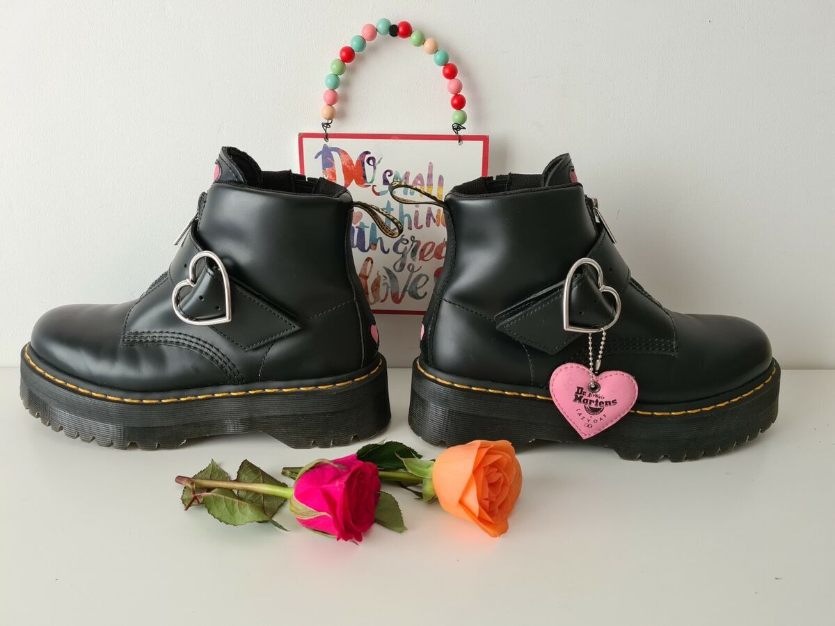 Women's Dr Martens Lazy Oaf buckle boots heart platform quad Women's Dr Martens Lazy Oaf buckle boots heart platform quad