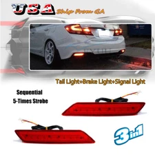 Red Lens Sequential Signal Brake LED Bumper Lights For 2013-15 Honda Civic Sedan