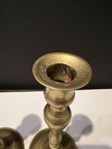 Two Rare Vintage 8” Tall Solid Brass Candle Stick Holders Hand Made In India - Picture 4 of 6