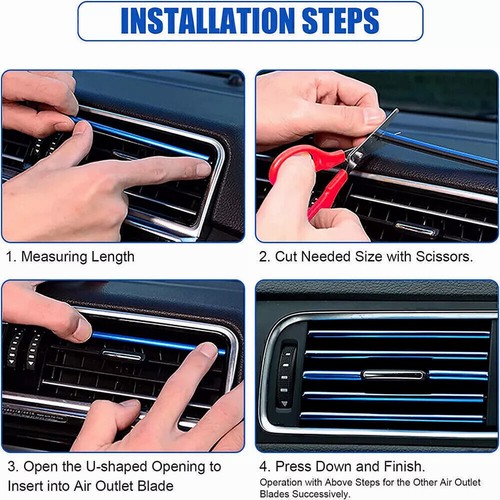 10x Auto Car Air Conditioner Air Outlet Vent Strip Interior Decoration Trim Blue - Picture 6 of 24