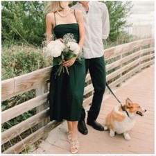 Reformation Womens Lissa Strapless Midi Dress Size 6 Pockets Green Wedding Guest