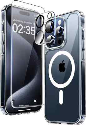 TAURI 5 in 1 für iPhone 15 6.1  Hülle [Kompatibel mit Magsafe], 2 Folie+2 Kamer