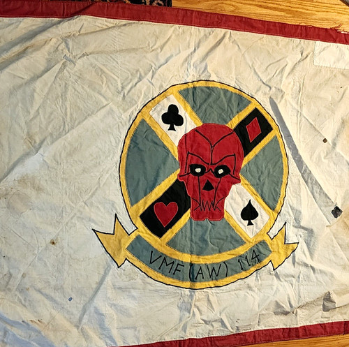 WW2 USMC MARINE CORPS VMF (AW) 114 SQUADRON FLAG ORIGINAL "DEATH DEALERS"   3X5