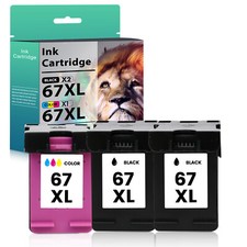 1-3PK 67-XL 67XL Black  Color 67XL Ink for HP Deskjet 4155e Plus 4122 4132 4155