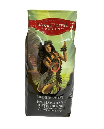 Hawaii Coffee Company Medium Roast 10% Hawaiian Ground Blend 10oz Bag x1