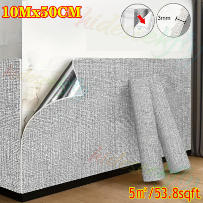 10M Thick Self Adhesive Thermal Insulation Wallpaper-3D Linen Plain'Wall Sticker | UK - View #7