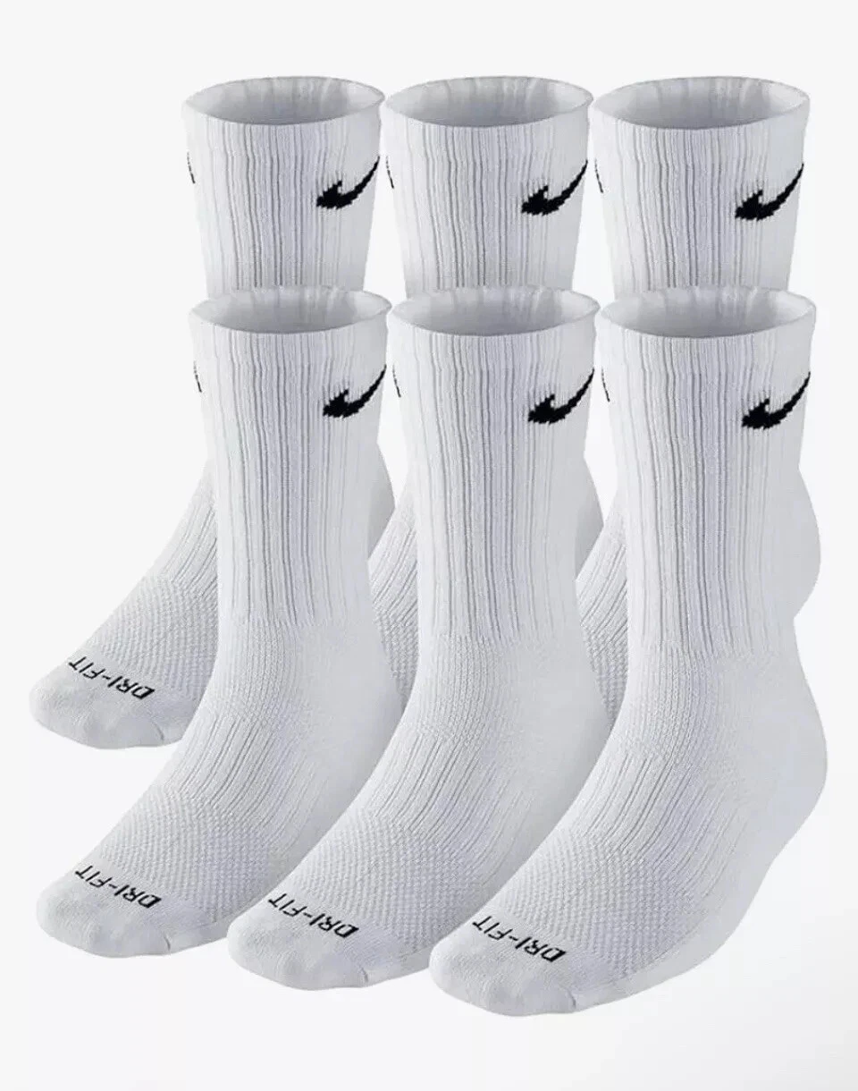 Nike UNISEX Crew Sock Everyday Plus Drifit Cushion ,LARGE (8-12), 12 PAIR,White