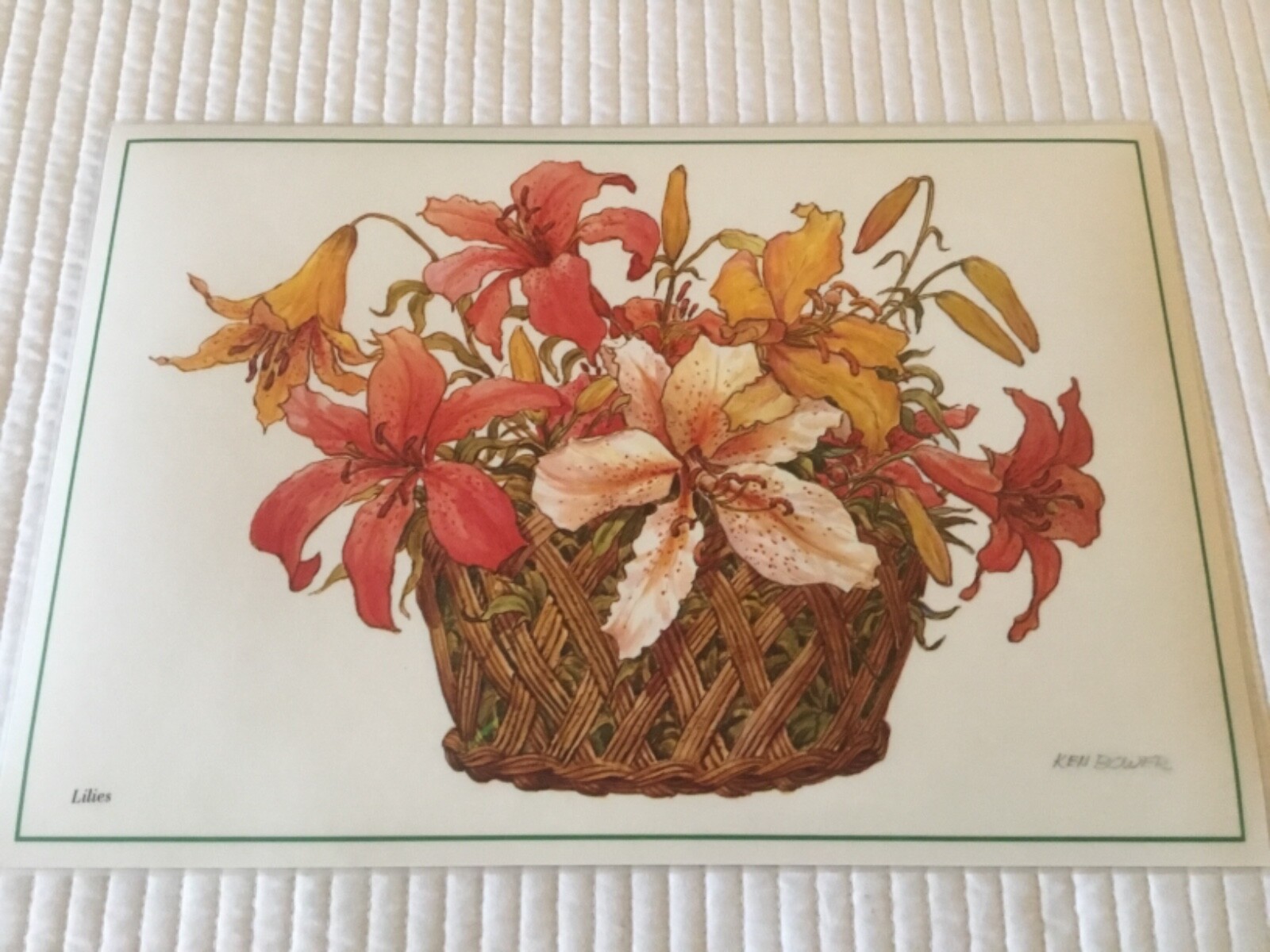 Floral Flair Designs VINTAGE Ken Bower LILIES Plastic Coated Placemats  SET of 6