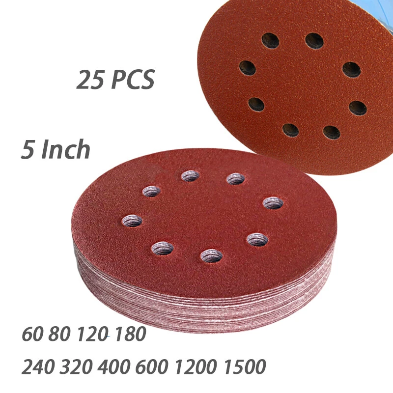 5 Inch 8 Hole Hook and Loop Sandpaper Sanding Discs 60 1500 Grit