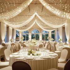 Ivory Ceiling Drapes with Lights String for Weddings, 6 Panels 5Ftx10Ft Sheer Tu