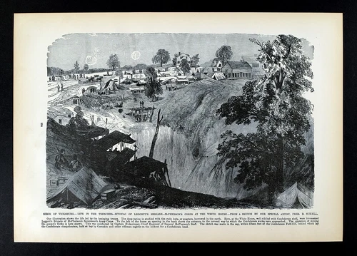Leslie Civil War Print Battle Siege Vicksburg Bivouac at White House Mississippi