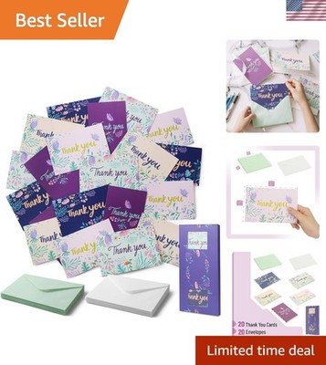 Thank You Cards with Envelopes, 20 Pack, 5 Design, Thank You Note Blank Insid...