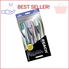 Reach Essentials Toothbrush with Toothbrush Caps, Multi-Zoned Angled Soft Bristl