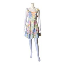 Shein Dreamara Women's Large Patchwork Floral Square Neck Tie Back Mini Sundress