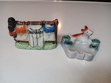 Lot Of 2 Vintage Porcelain Ashtrays Made In Japan - Baseball - Dog Lusterware