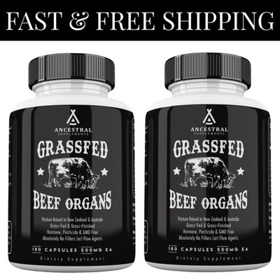2(PACK) Ancestral Supplements Grass Fed Beef Organ Supplement - 180 Capsules US