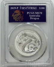 2019 Australia 1 oz Platinum Dragon PCGS MS-70 First Srike