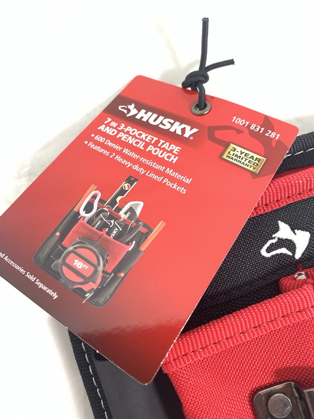 Husky 7 in. 3-Pocket Clip On Tool Belt Pouch Heavy Duty Storage