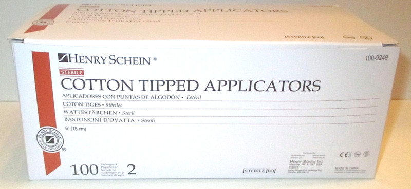 100 Ct Box Henry Schein 6" Sterile Cotton Tipped Applicators (2 per pk)
