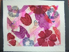 One Of A Kind  - Original REDS PINKS MIXED MEDIA  Painting