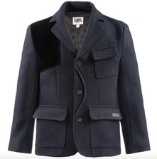 NWT KARL LAGERFELD Kids BOYS NAVY WOOL COAT / JACKET SZ 8A runs small 6 years
