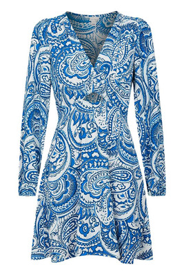 River Island Blue Paisley Skater Dress Short Length Long Puffed
