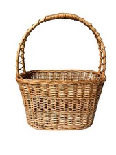 Vintage Wooden Basket with Handle Wicker Woven XL Large