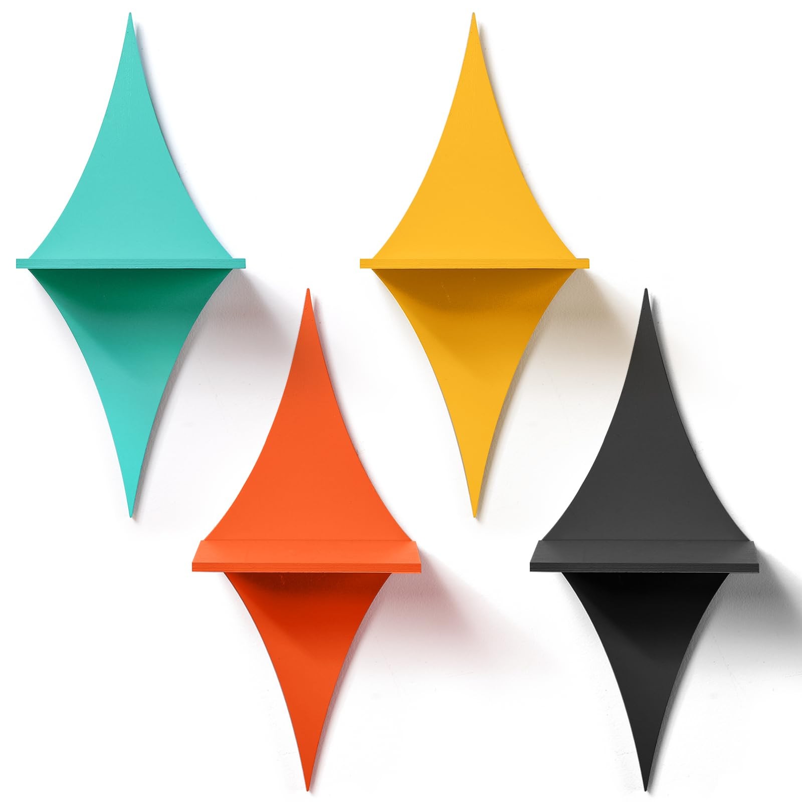 Mid Century Wall Shelves Set of 4 – Retro Rhombus Star Wall Art & Display