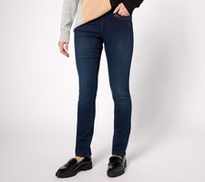 Belle by Kim Gravel TripleLuxe Regular Faux Leather Trim Jean Dark Indigo 12 New